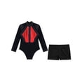 thumbnail image 3 of iiniim Gymnastics Leotards for Girls Dance Long Sleeve Unitards Sparkly Bodysuit with Shorts Outfits Red&Black 6, 3 of 7