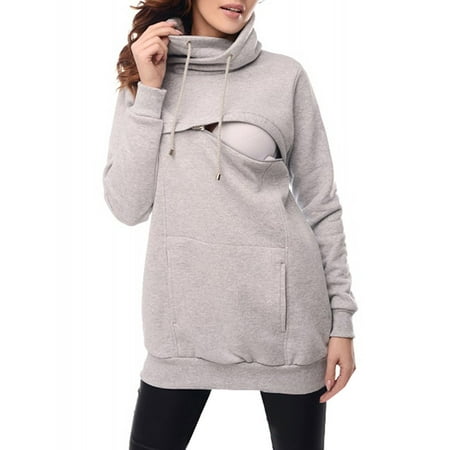 Sleeve Maternity Hoodie - 711ONLINESTORE Drawstring Cowl Neck Long Sleeve Maternity Nursing Breading Zip Hoodie