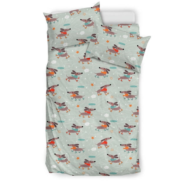 Juego de cama con estampado de perro salchicha patinando