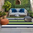 thumbnail image 2 of Green Navy Blue Striped Outdoor Rug for Patio/Deck/Porch, Non-Slip Large Area Rug 5 x 7 Ft, Farmhouse Stripes Indoor Outdoor Rugs Washable Area Rugs, Reversible Camping Rug Carpet Runner, 2 of 8