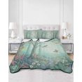 thumbnail image 2 of Quilts Twin Size Bedding Set, Watercolor Forest Birds Lightweight Quilted Comforter, Green Trees Seasonal Floral Soft Reversible Bedspread Coverlet with Pillow Covers for All Season, 68" x 86", 2 of 7