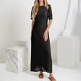 thumbnail image 4 of Qiopertar Women's Two-Piece Dress Set Solid Color Short Sleeve Round Neck Lace Top and Slip Dress Casual Summer Spring Vacation Party Boho Outfit, Black XXL, 4 of 7