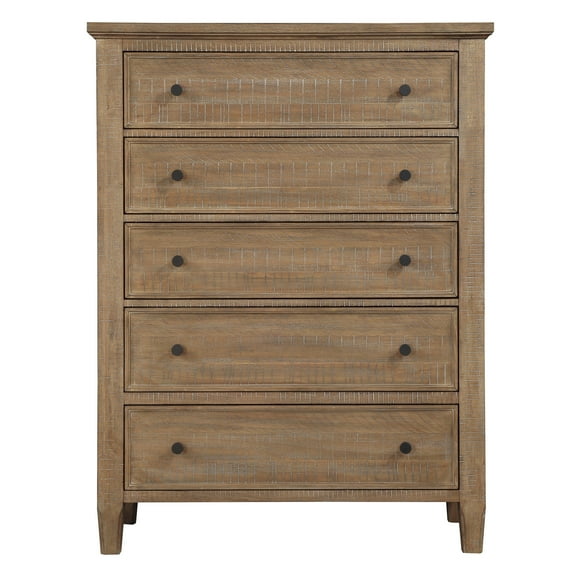 Steve Silver Riverdale Rustic Vertical Dresser with 5 Drawers and Felt Interior, Brown