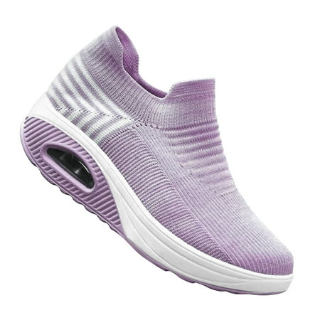 

Gzztg Shoes For Women Round Toe Air Cushion Bottom Flying Knit Single European And Beautiful Woman