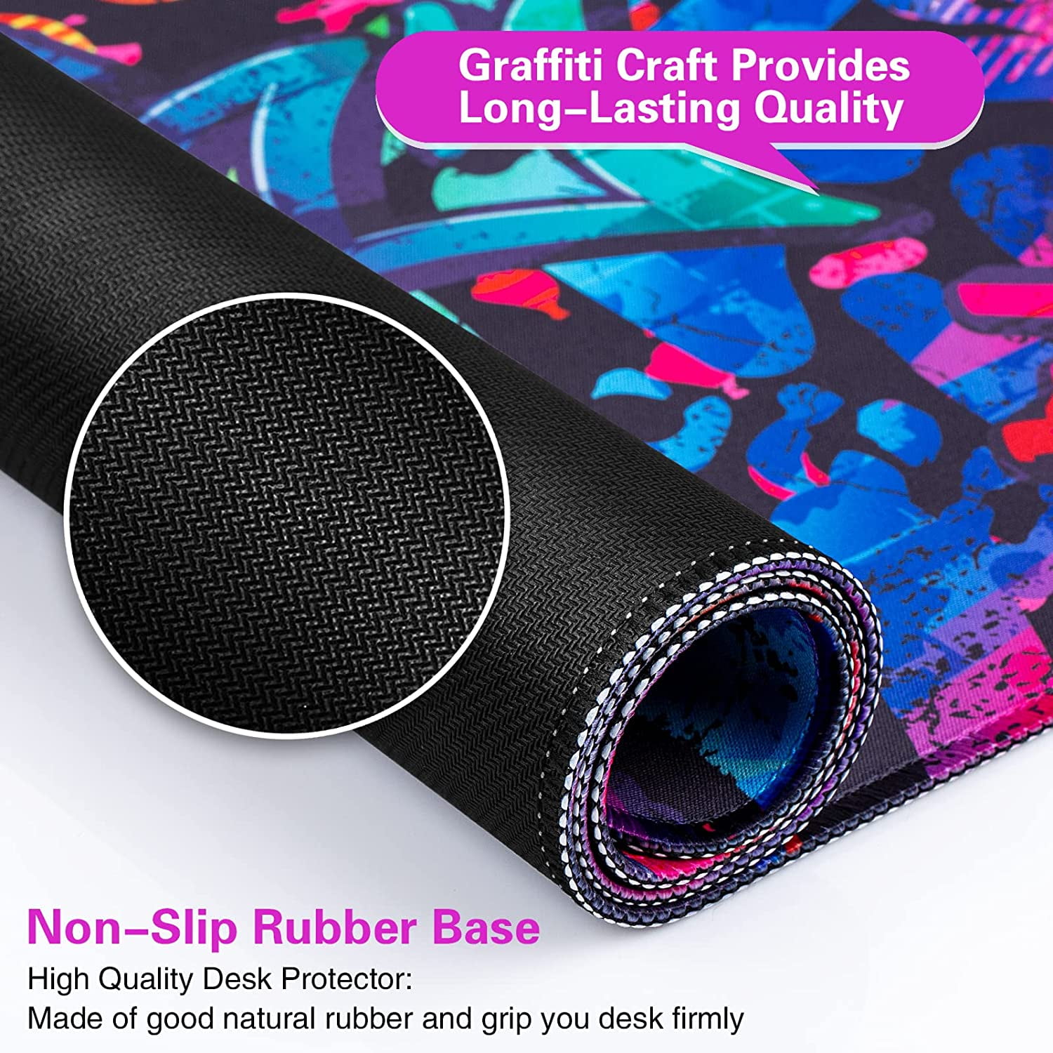 Gaming Mouse Pad, Extended Mouse Pad 31.5x15.7inch XXL Large Big Computer Keyboard Mouse Mat Desk Pad with Non-Slip Base and Stitched Edge for Home Office Gaming Work (Colorful Graffiti)