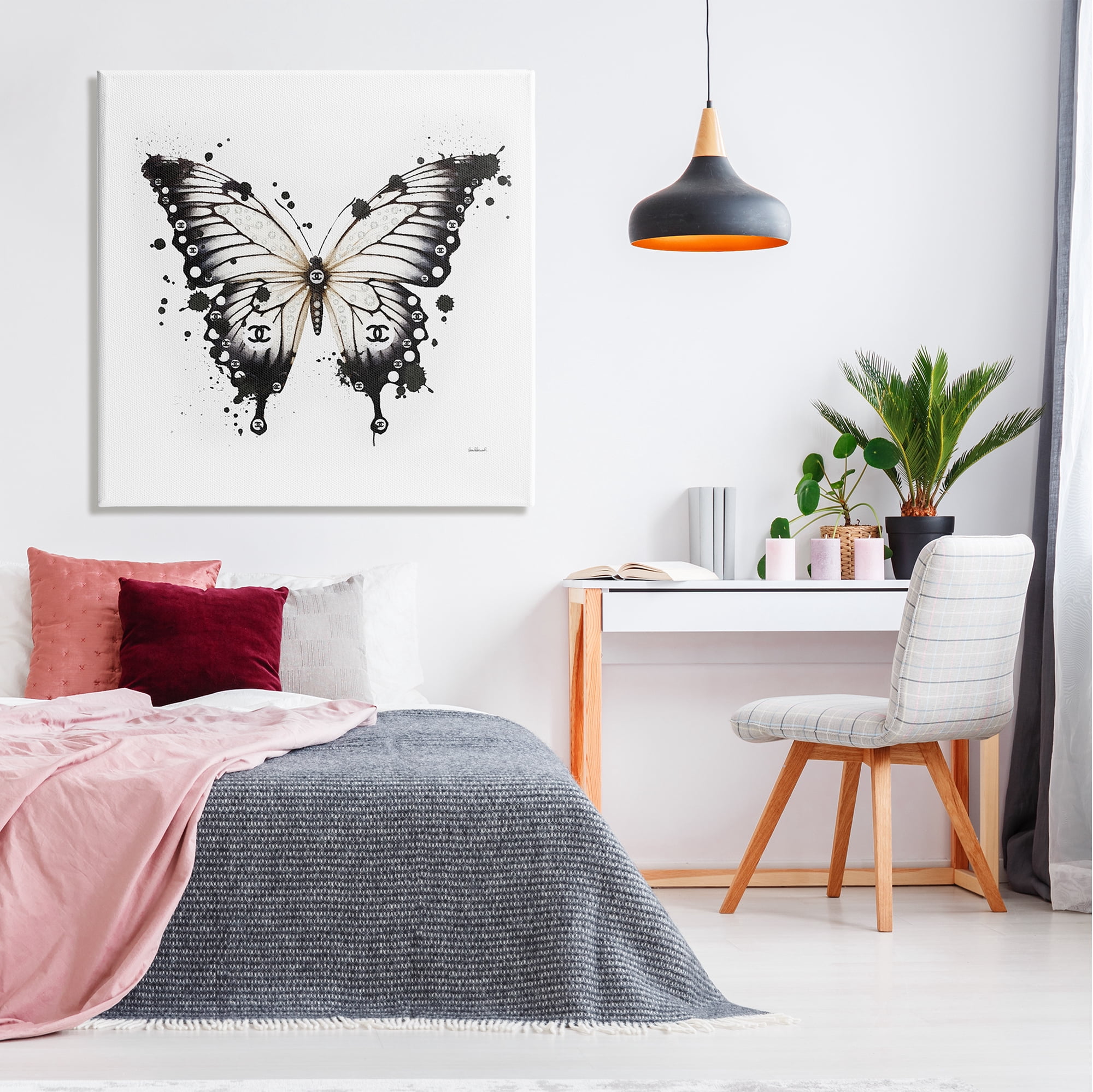 Stupell Industries Modern Black Butterfly Animals & Insects Painting Gallery Wrapped Canvas Art Print Wall Art, 36 x 36