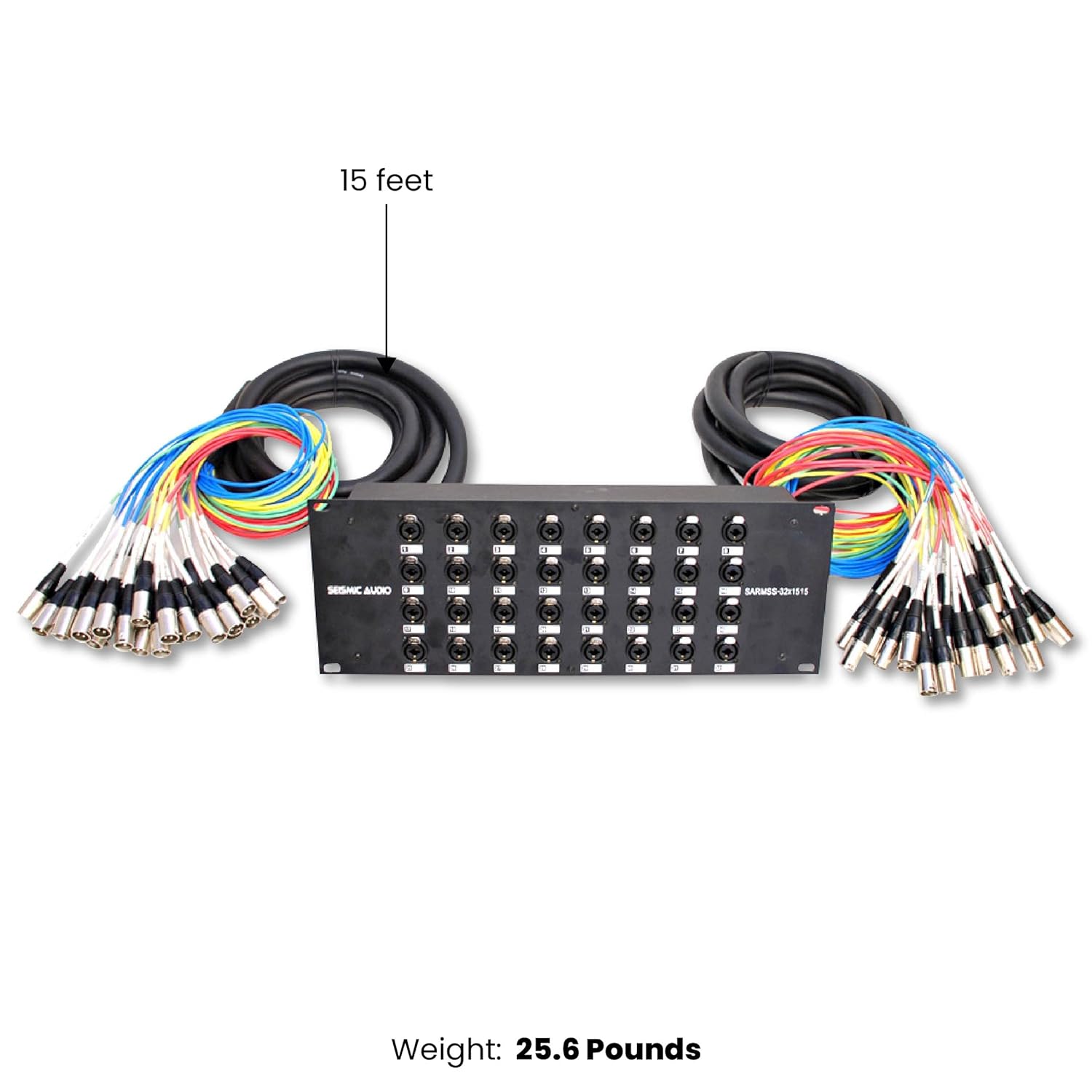 Seismic Audio SARMSS-32x1515 Audio Snake XLR splitter 2 Channel XLR TRS Combo Splitter Snake Cable - Two 15' XLR trunks Rack Mount