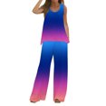 thumbnail image 1 of Mikilon Ensemble Élégant pour Femmes 2 Pcs Débardeur Imprimé Décontracté Sans Manches Col Rond Bleu-B L, 1 of 5