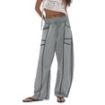 thumbnail image 2 of Palazzo Pants for Women Wide Leg Comfy Elastic Waist Casual Trousers with Drawstring, 2 of 4