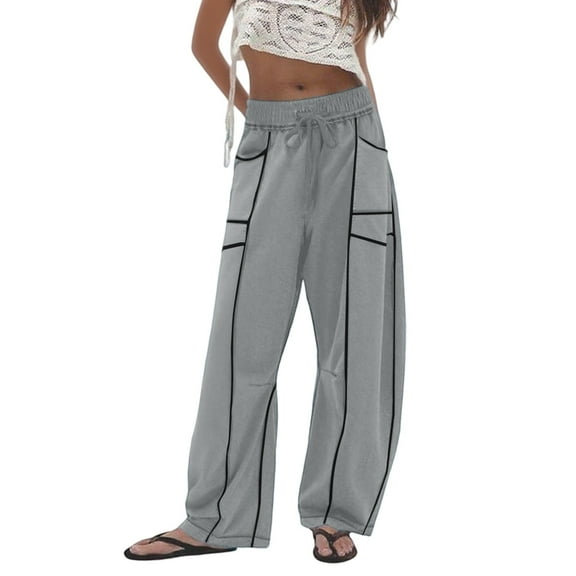 Arlun Womens Baggy Wide Leg Pants Casual Fall Winter Drawstring Elastic Waisted Trousers Comfortable Soft Fashion Line Design Sports Pants with Pockets Light Gray2 L