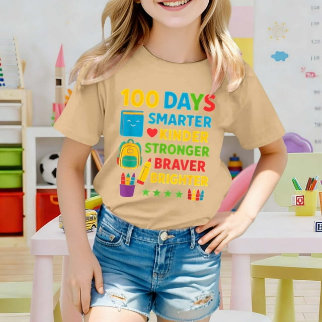 T-shirt Décontracté à Manches Courtes pour Filles avec Imprimé de Dessin Animé Mignon, Col Rond, Haut d'Été Confortable pour Enfants et Adolescents, Haut Quotidien Léger et Respirant pour Usage Quotidien