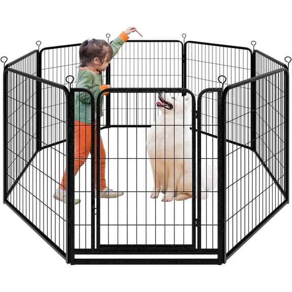 Dog Playpen Outdoor Extra Wide 8 Panels Heavy Duty Dog Fence 40" Height Anti-Rust with Doors Portable for RV Camping Yard, Total 21FT, 35 Sq.ft, Snowy Black