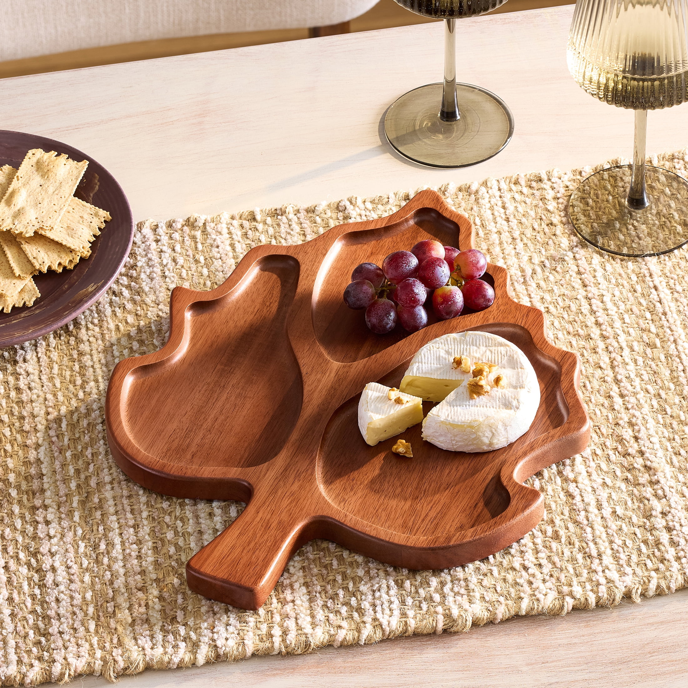 Better Homes & Gardens Brown Acacia Wood Leaf Serving Platter