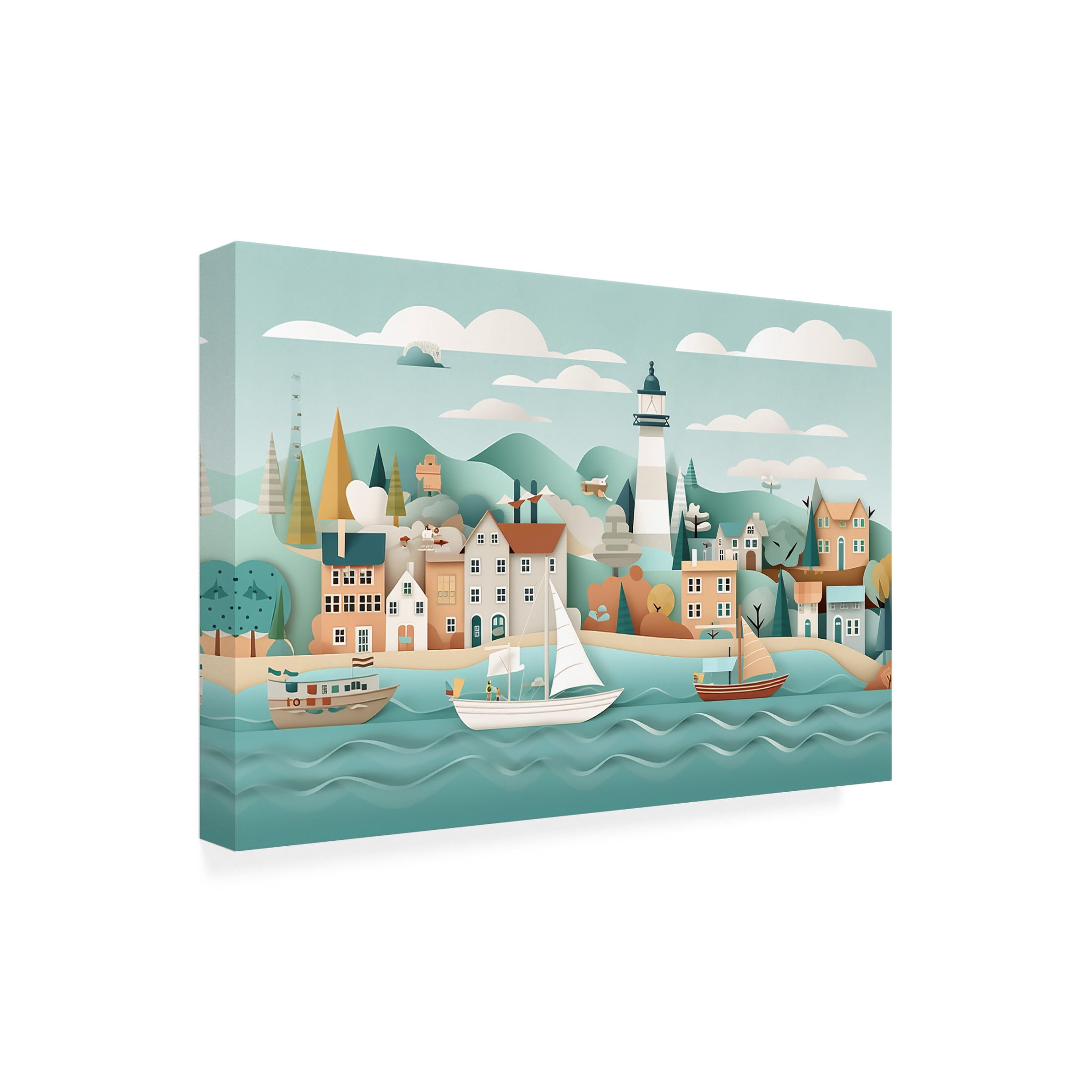 Canvas Wall Art - Ray Heere 'Paper Art Coastal Scene 6' Wall Art for Living Room, Bedroom, or Office Décor by Trademark Fine Art - 32 x 22 Inches
