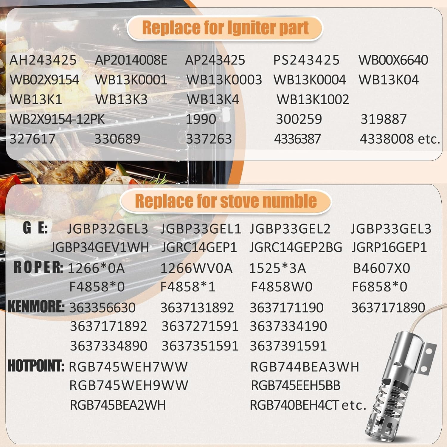 w Replacement for GE Oven Igniter with Stable Ignition Function, Replaces GE XL44 Oven Igniter, Compatible with 4342528, WB13K10027, WB13K3, WB13K4, AP2014008