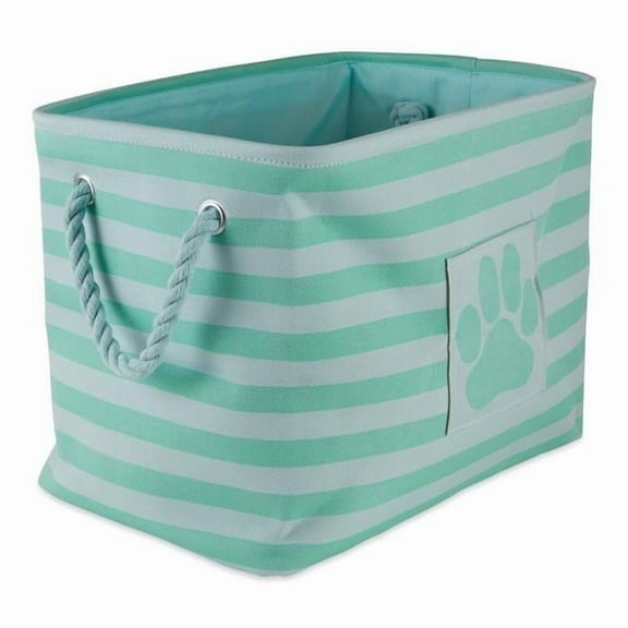 17.75 x 12 x 15 in. Bone Dry Polyester Rectangle Pet Bin - Stripe with Paw Patch, Aqua - Large