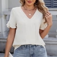 thumbnail image 5 of Timegard Summer Tops for Women V Neck Ruffle Short Sleeve Solid Color Casual Lightweight Top Blouse, 5 of 8