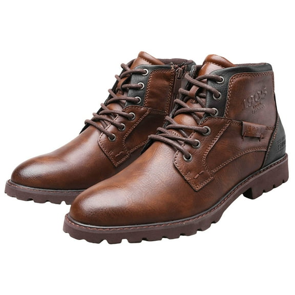 Mepaouo Ankle Boots Men's High Top Casual Retro Combat Booties Waterproof Lightweight Leather Boots