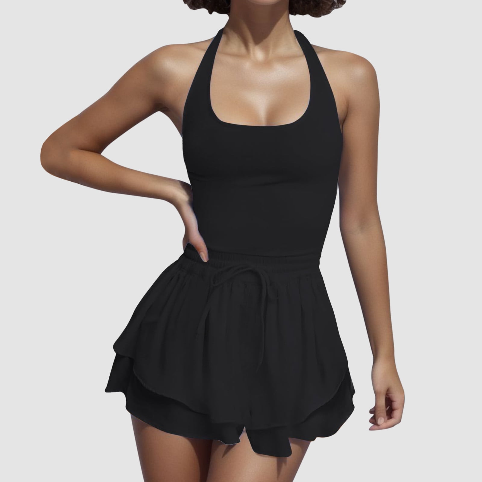 jiaxiM Athletic Dress for Women Tennis Pleated Active Cross Back Workout Dress for Women Sleeveless Mini Golf Dress with Shorts Pocket