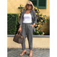 thumbnail image 3 of Conjunto De Pantalones Minimalistas Sólidos De Dos Piezas, Camisa De Manga Larga Con Botones Y Bolsillos Inclinados, Pantalones De Cintura Elástica, Ropa De Mujer, 3 of 4