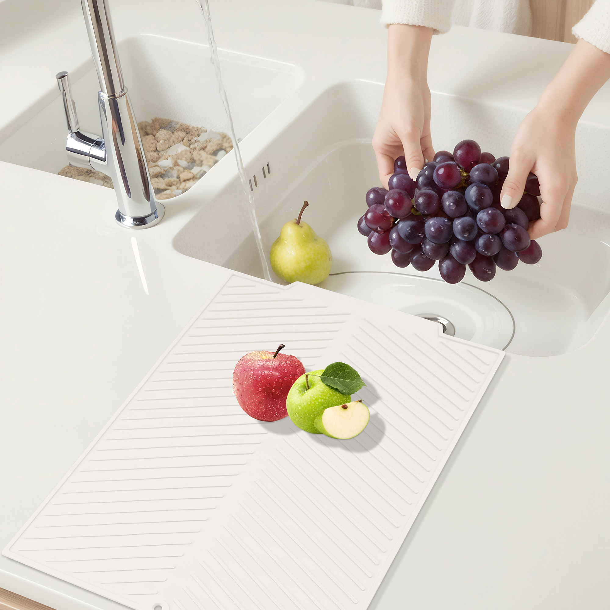 Unique Bargains Silicone Easy Clean Kitchen Dish Drying Mat Beige 16.9*13.2 inch