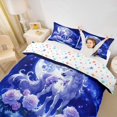 thumbnail image 3 of Erosebridal 3D Unicorn Print Duvet Cover Set,Purple Flowers Floral Bedding Full For Kids Girls,Reversible 3-Piece,No Comforter, 3 of 6