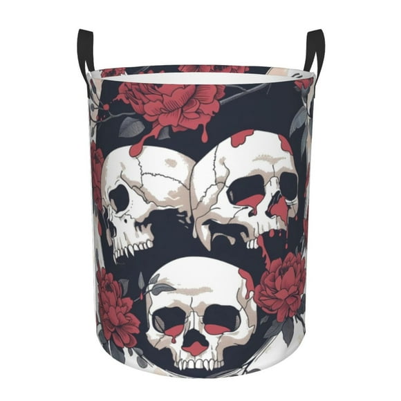 Balery Gothic Skulls And Roses Cesta de ropa redonda con asas, impermeable, independiente, para ropa, juguetes, dormitorio y familia-Small