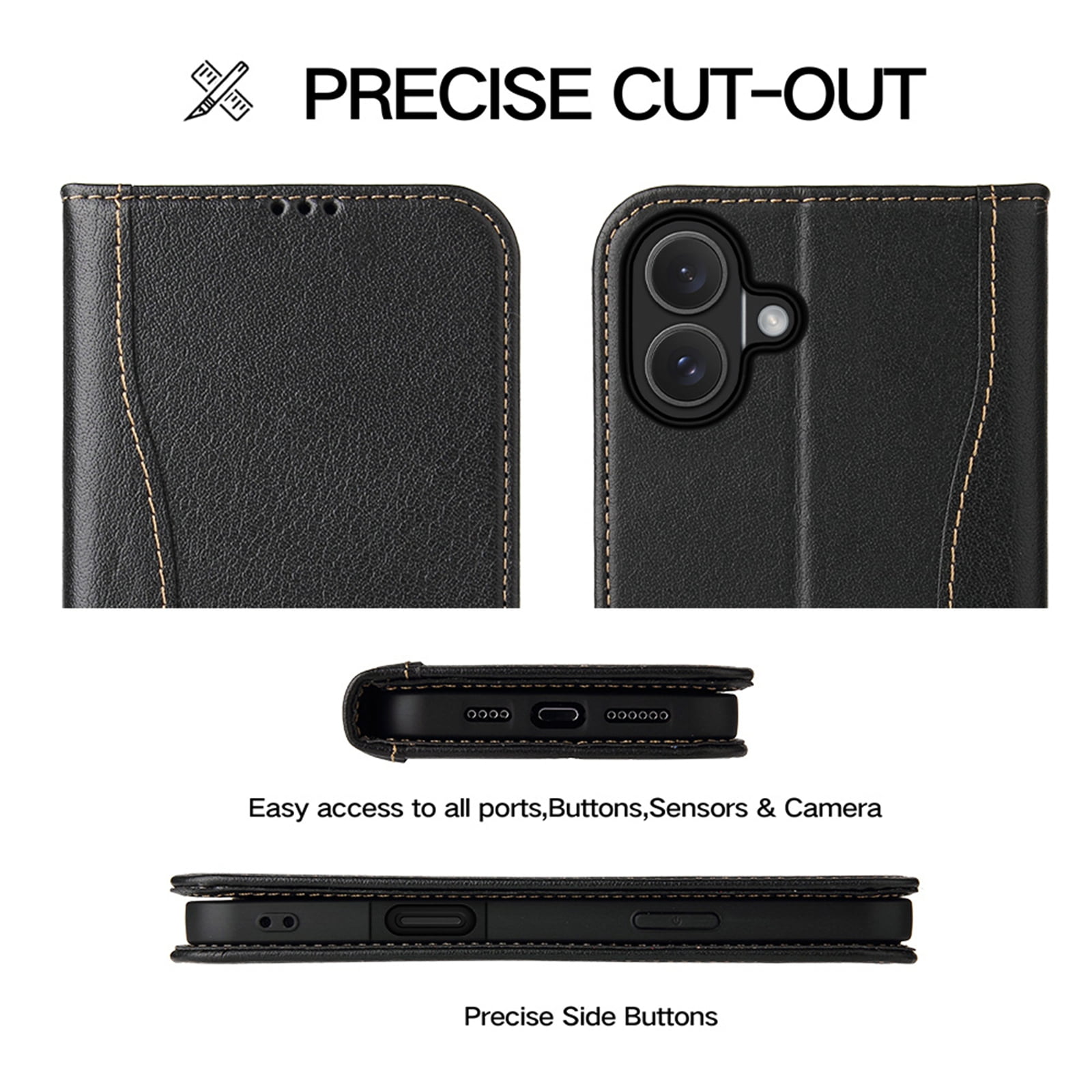 TECH CIRCLE for iPhone 17 Classic Wallet Case, Genuine Leather Magnetic Closure Book Folding Flip Leather Case with Card Holder Kickstand TPU Shockproof Protective Phone Cover,Black