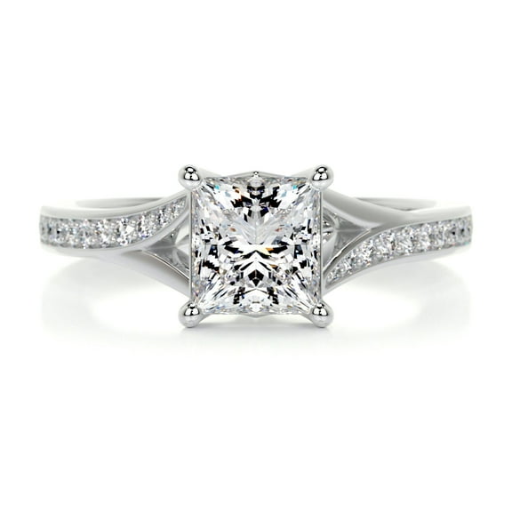 First Jewel Princess Cut Excellent 1.8 Ct Diamond Ring For Women's - Silver 14K White Gold Over Ring for Her - Wedding Ring - Solitaire with Accent Diamond Ring - Eternity Band Diamond Ring for Her