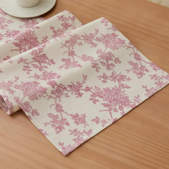 100% Cotton French Pastoral Table Runners, 13x72 Inch Pink Farmhouse Table Runners 72 Inches Long, Vintage Flowers Print Home Decors