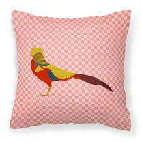 Carolines Treasures BB7928PW1818 Golden or Chinese Pheasant Pink Check Fabric Decorative Pillow, 18 x 18 in.
