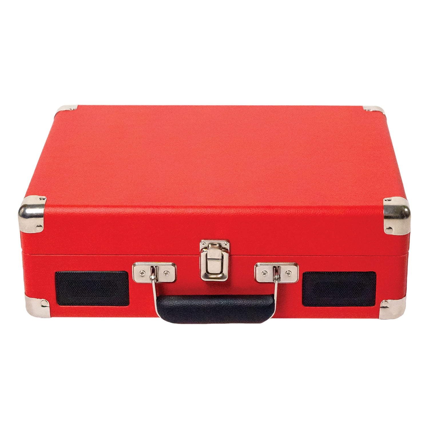 Victor 2-Watt Metro 3-Speed Belt-Drive Manual Suitcase Turntable with Built-in Speakers, Bluetooth In/Out, Aux In, and 45-RPM Adapter , Red