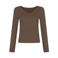 thumbnail image 5 of XMHJSMD Long Sleeve Shirts for Women 2024 Fall Fashion V Neck Basics Crop Tops Layering Slim Fitted Tops(Bronze,Xxxl), 5 of 5