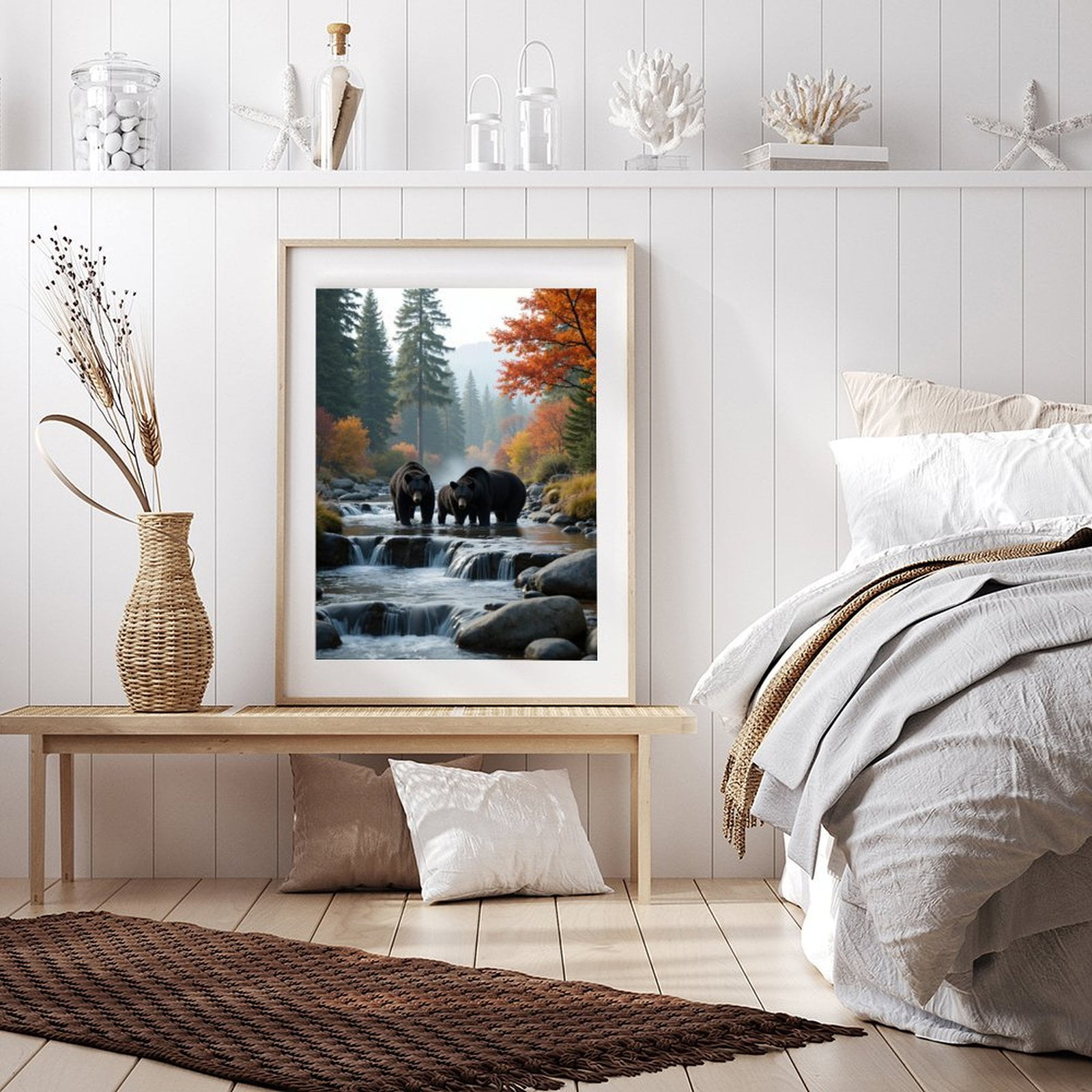 Diamond Art Kits for Adults - 5d Bears In Autumn Forest Stream Diamond Painting for Adults, Diamond Art for Adults Beginners, Diamond Painting Kits for Adults for Home Wall Decor