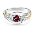 thumbnail image 2 of Gem Stone King 925 Sterling Silver and 10K Yellow Gold Round Red Rhodolite Garnet and White Moissanite 3 Stone Ring for Women (1.06 Cttw, Available in Size 5, 6, 7, 8, 9), 2 of 4