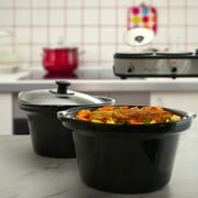 MegaChef Slow Cookers and Buffet Server with 3 Ceramic Cooking Pots and Removable Lid Rests, 2.5 Quart, Brushed Silver & Black