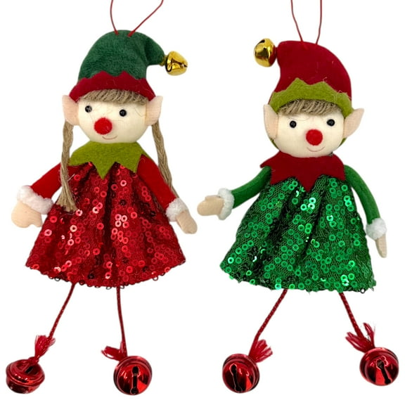 Elf Ornaments – Set of 2 Jingle Bell Elves Christmas Tree Holiday Decorations
