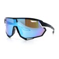 thumbnail image 5 of Boys Color Mirror Sportsmans Shield Oversized MTB Wrap Around Plastic Sunglasses Black - Blue Mirror, 5 of 7
