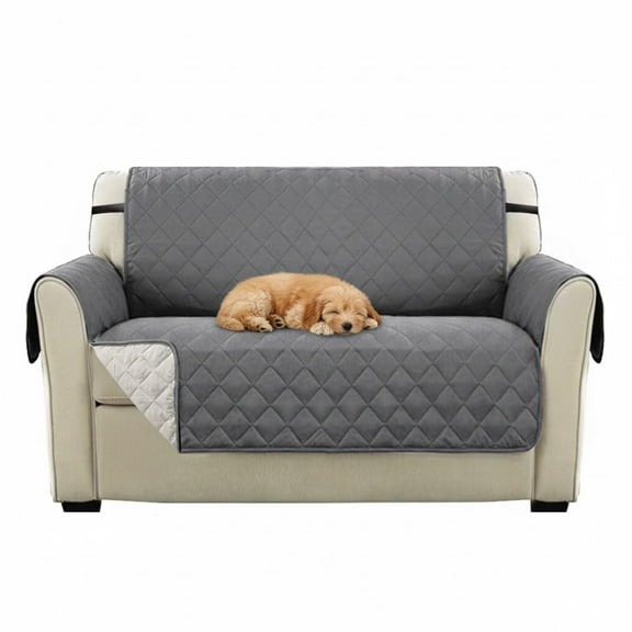 Sofa Slipcover Reversible, Small Couch Cover for Dogs Pets, Quilted Loveseat Sofa Cover with Elastic Washable Furniture Protector for Living Room (Small Sofa, Gray)
