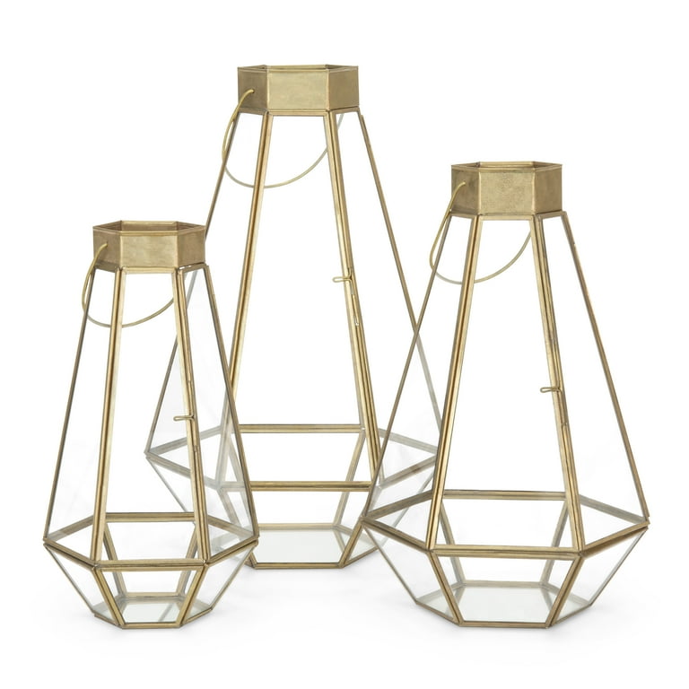 Best Choice Products Set of 3 Indoor Outdoor Decorative Metal Faceted Hurricane Candle Lanterns w/ Clear Glass - Brass Best Choice Products Set of 3 Indoor Outdoor Decorative Metal Faceted Hurricane Candle Lanterns w/ Clear Glass - Brass