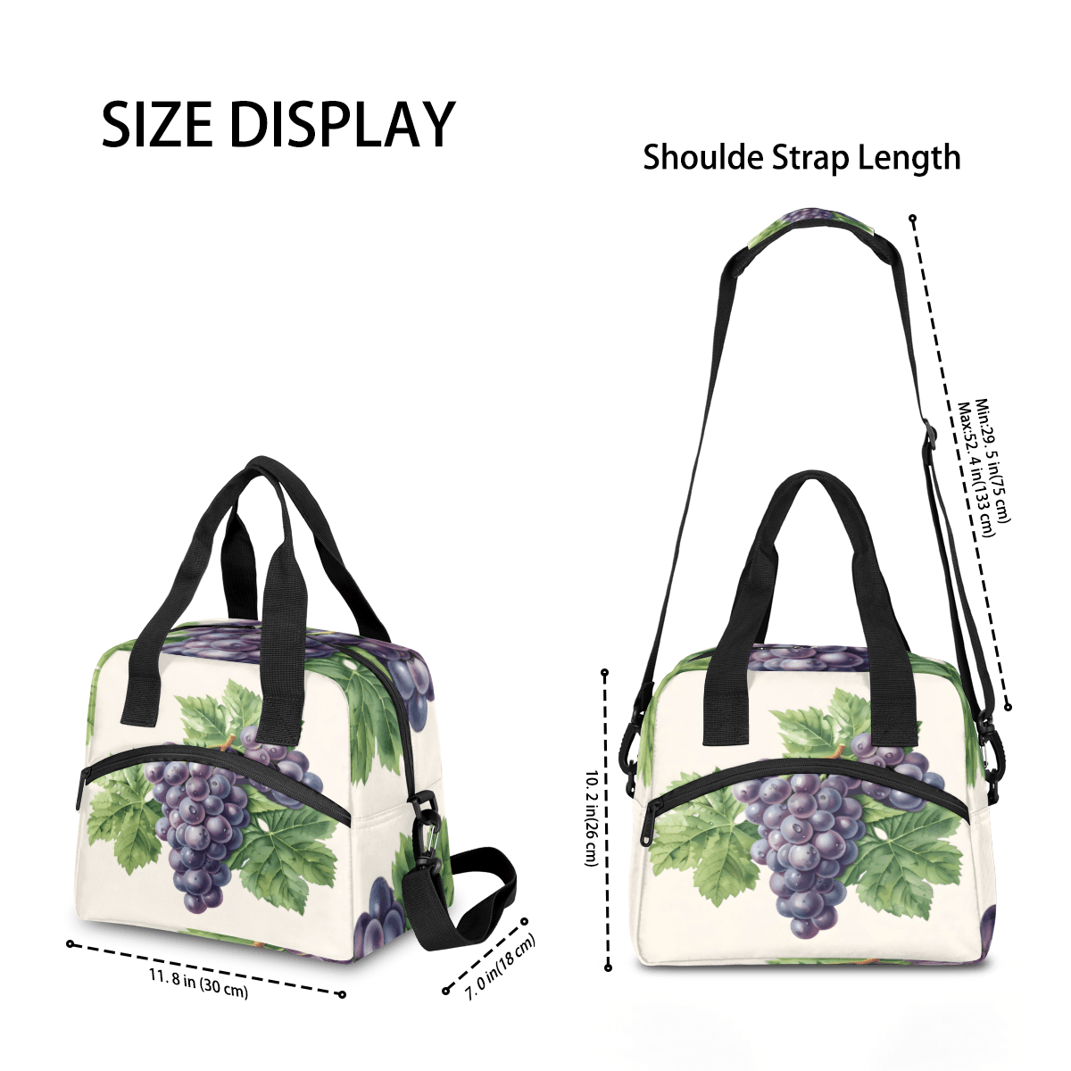Herdesigns Purple Grape Insulated Lunch Bag for Women Men Adults Large Reusable Lunch Box Leakproof Portable Cooler Tote Bags with Adjustable Shoulder Strap