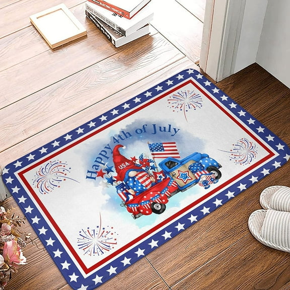 4th of July Rug American Flag Gnome Door Mat Indoor Outdoor Memorial Day Independence Day Patriotic Decor Non Slip Doormat 16 x 24 Inch