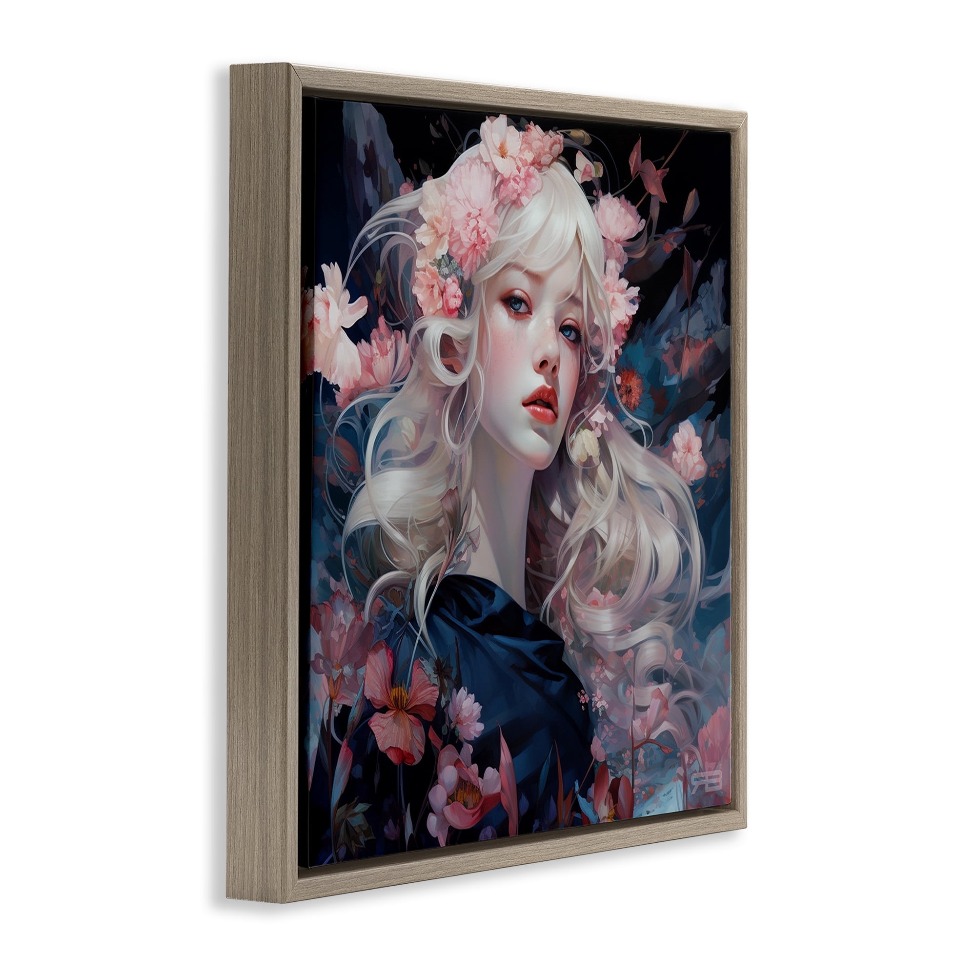 Stupell Industries Delicate Florals Portrait People Painting Brown Floater Framed Canvas Art Print Wall Art, 18 x 18