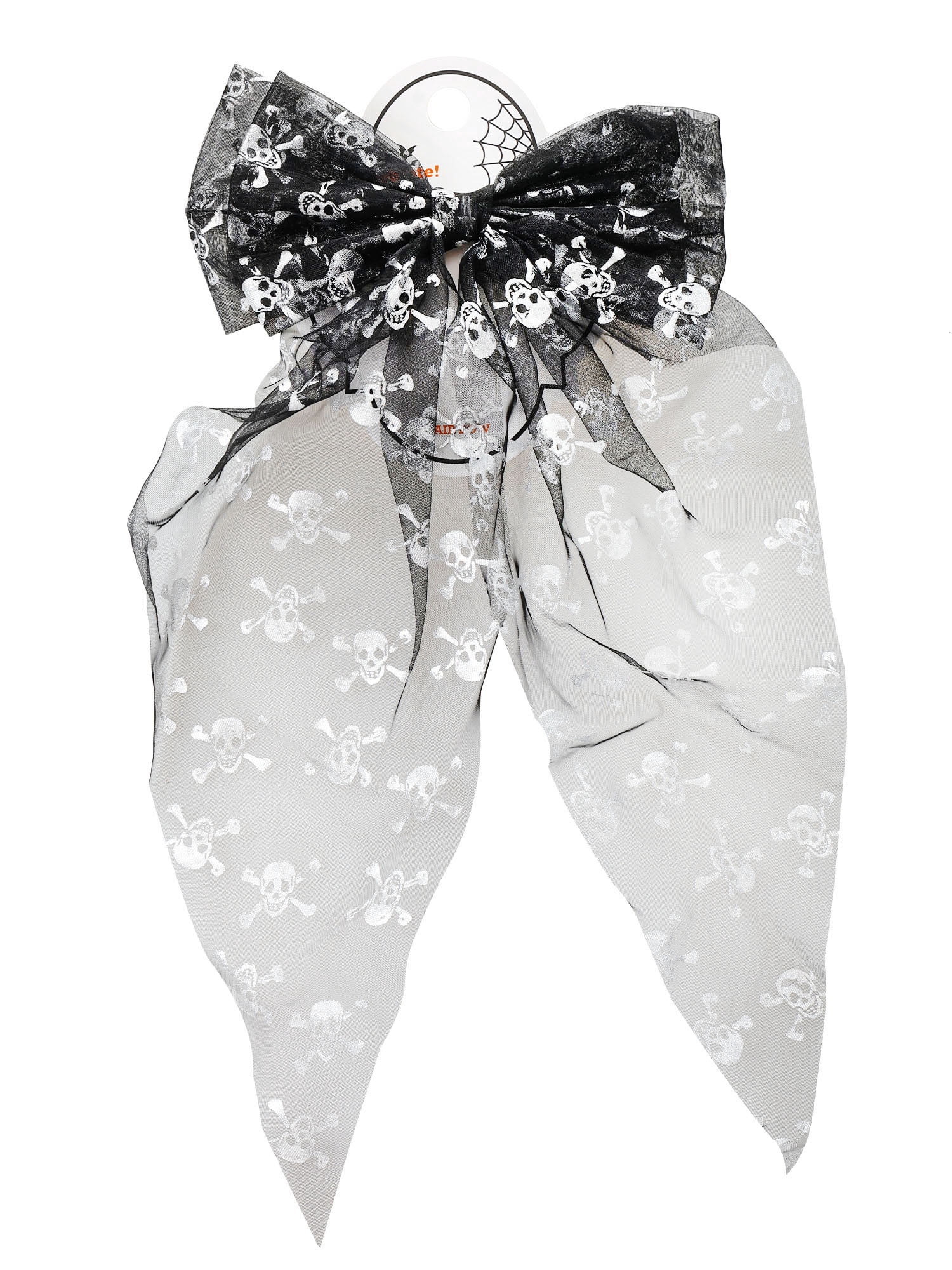 Way to Celebrate Halloween Women's Metallic Skull Print Tulle Hair Bow, Multicolor, 1 Piece, Barrette Hair Clip