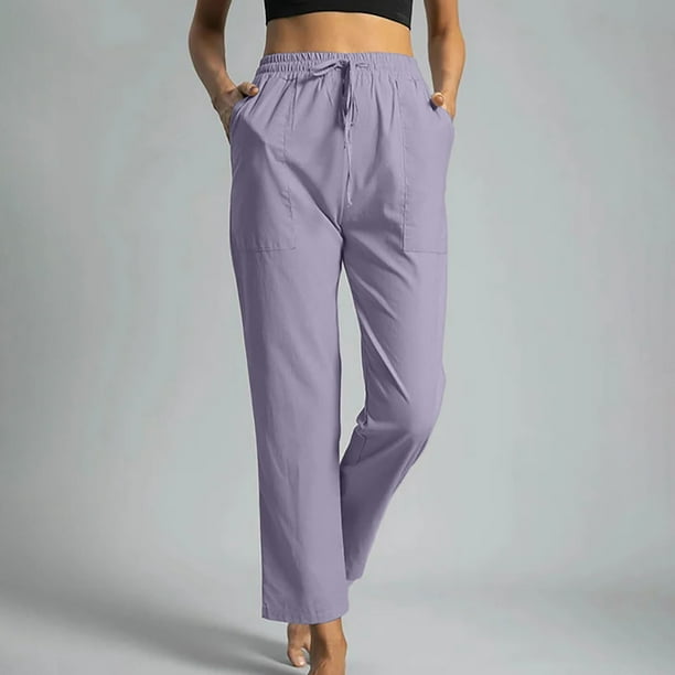 zanvin Linen Pants for Women,Clearance Women Solid Cotton Linen  Ankle-Length Pants Pokets Casual Elastic Trousers Long Pants Trousers Cargo  Pants