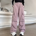 thumbnail image 2 of 9-10 Years Juniors Girls' Baggy Trousers Cargo With Elastic Band Casual Trousers Girls' Casual Jogging Bottoms Cargo Trousers Sweatpants Joggers Pants Fall and Winter Pink Girl Pants, 2 of 7