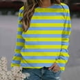 thumbnail image 2 of Jinhomg Women's Long Sleeve Striped Sweatshirt Comfy Drop Shoulder Crew Neck Tops Fall Winter Casual Going Out Wear Spring Saving Today Green M, 2 of 5