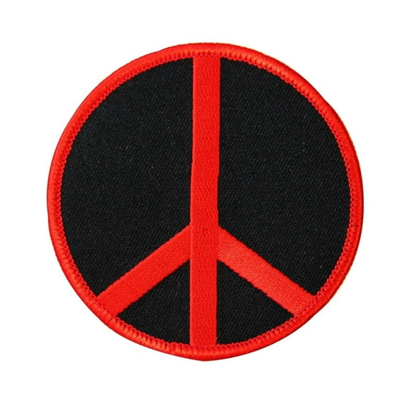 Large Peace Sign Red on Black Patch Hippie Badge Embroidered Iron On Applique