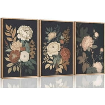 3Pcs Vintage Peony Flower Still Life Canvas Wall art Rustic Dark Floral Plant Painting Picture Farmhouse Wall Decor Posters Print Artwork for Women's Room Living Room Bedroom Home Decoration