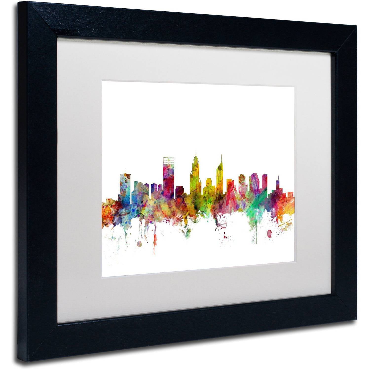 Trademark Fine Art "Perth Australia Skyline" Canvas Art by Michael Tompsett White Matte, Black Frame